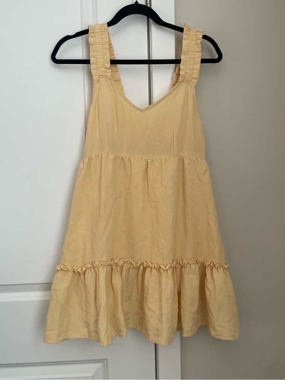 Blu‎ Pepper Mini Tiered Dress Ruffle Straps Butter Yellow Medium